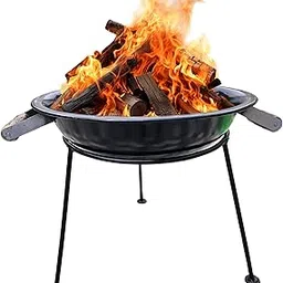 generic Dhara Steel Elevated Stand Fire Pit for Garden BBQ, Patio Heater, Camping - Black, Round, Metal, Wood, Charcoal-picture-30