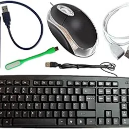 Anjo 5 in 1 Combo of Wired Keyboard, Wired Mouse, 4 Ports USB Hub 3.0 Type A, USB Extension Cable Male to Female Type A 1.5m, USB Flexible Light image 1