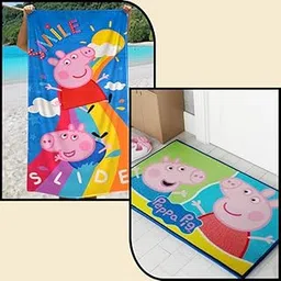 Athom Living Combo Pack of 2 Peppa Pig Kids Bath Towel and Kids Doormat-picture-21