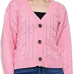 wear lusso Women Knitted Regular Fit V Neck Full Sleeve Self Design Solid Winter Wear Cardigans Sweaters-picture-57