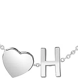 kanak jewels Lovely Alphabet 'H' & Tiny Heart Locket Chain Double Pendant Initial Letter n Cute Heart Chain Necklace for girls women men boys girlfriend Jewellery Silver-plated Brass Pendant-picture-17