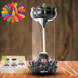 Aromatic Essence of Ceramic Shivling Backflow dhoop Smoke Fountain Incense Burner Holder with 30 Cones - Lord Shiva Incense Holder for Meditation and Home Décor, Black-image-53