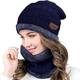 missby Woolen Winter Cap for Women with Neck Muffler Warn Soft for Snow | Knit Beanie Cap Hat Neck Warmer Scarf Set for Women (2 Piece Set)-picture-15