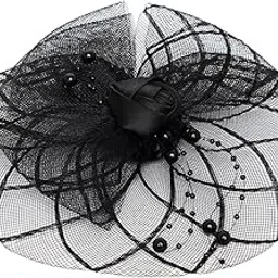 Radhu & Kabby Fascinator Hat for Women | Black Hat with Pearl & Mesh Bow Design | Includes Alligator Clip & Headband | Hair Accessory for Weddings, Parties & Special Occasions | 1-Piece-image-20