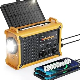 Emergency Weather Radio with Solar & Hand Crank - Portable NOAA AM/FM Weather Alert Radio, 12000mAh/44400mWh Power Bank, LED Flashlight & Reading Lamp, SOS Alarm for Hurricane Kit Camping Survival-picture-26