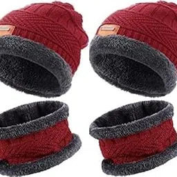 Buy for Happiness Winter Woolen Beanie/Skull Cap & Neck Warmer (Muffler) Combo for Winters with Faux Fur Inner Side |Warm Hat | Winter Cap for Man | Woolen Cap-picture-44
