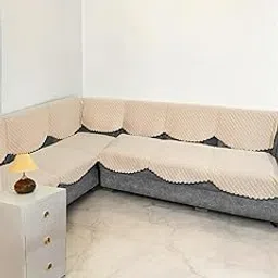WiseHome Premium Quilted Velvet 6 Seater L Shape Sofa Cover I Quilted Sofa Cover I Pack of 12 Pieces (Cream)-picture-23
