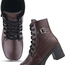 jm looks Trendy Ankle Boots with Lace-Up, and Buckle Design, Chunky Heel for Women & Girls-picture-11