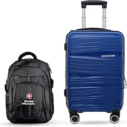 swiss military PP Swirl Textured Hard Top 20 Inch Luggage Trolley Bag, 360 Degree Rotatable 8 Wheels, 3 Dial Combination Lock, 41 Liters, HTL121 (Blue Luggage + Backpack)-picture-30