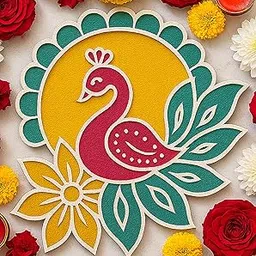 Reusable Rangoli Stencils Mats Template Colour Diwali Decoration Items for Home Floor Door Entrance | Rangoli Peacock Design Stencil Making Tools Kit for Navratri Mandir Pooja Room (12 Inch)-picture-12