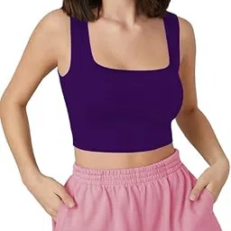 the blazze Women's Knitted Sleeveless Solid Square Neck Tank Tops L2610-picture-47