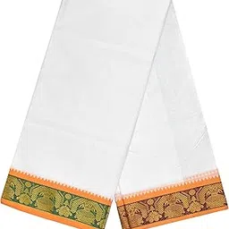 tuni mani Men's White Panchakacham Dhoti with Angavasthram Towel, Jari Border, Cotton, Size: 9 X 5 (4.0mtr Dhoti, 2.2mtr Towel)-picture-41