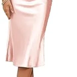 Satin Midi Skirt, High Waist, Side Zip,-image-20