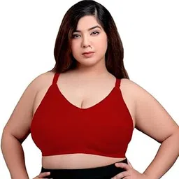 maroon 414-1bra Cotton Blend Seamed Non Padded Full Coverage Solid Non-Wired Women Minimizer Bra-picture-52