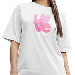 shodox 100% Cotton Oversized Half Sleeve Tshirt for Women-Drop Shoulder Front Printed Round Neck Relaxed Fit Valentine Day T-Shirt for Womens (Pack of 1)-picture-33