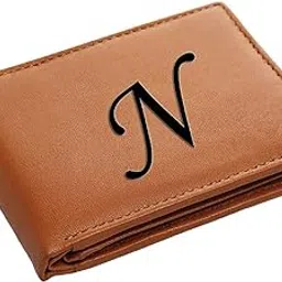 eaglebuzz Pu Leather Wallet for Men and Boys Alphabet Name Wallet Gifts for Men | Personalized with Name & Charm Purse - (Color-Tan) (N, Tan)-picture-31
