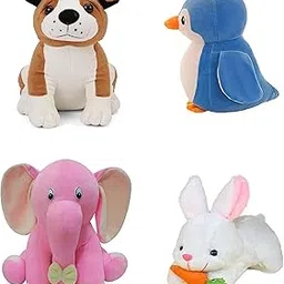 odinbirds Pack of 4 Elegant Soft Toys Combo Set Appu Elephant (25 cm), Penguin(20 cm), White Rabbit(28 cm), Bull-Dog (25cm) for Kids-picture-13