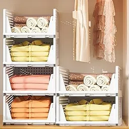 CLAPONE 6 Pieces Storage and Organisers/Wardrobe Organizer Storage/Plastic Wardrobe/Cloth Adjustable for Foldable/Clothes Organizer Foldable Shirt/Almirah/Cupboard/Cupboard Stackbale Clothes(White)-image-66