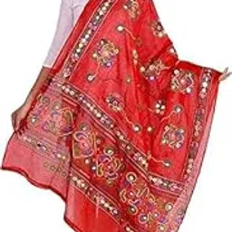 Cotton Embroidered Paper Mirror Work Dupatta for Women – Indian Ethnic Handcrafted Scarf, Dupatta Multicolor with Design for Parties, Weddings & Festivals-image-18