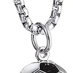 silove Sport Jewelry Stainless Steel Soccer Necklace for Men and Women Football Charm Pendant with Chain (Silver)-picture-13