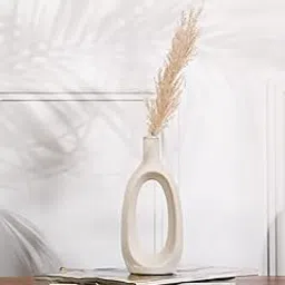 Purezento Kieko Vase Ceramic Flower Vase/Pampas Grass Vase/Home Decor Centrepiece/Showpiece/Donut Vase/Modern Farmhouse Vase for Living Room, Bedroom Office, Table (White Pack of 1)-picture-37
