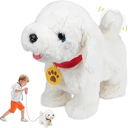 Walking Dog Toys for Kids, Electronic Pet Dog Toy with Lead Interactive Plush Toys Dog Plush Electronic Pets Puppy with Walking Barking Singing Shaking Tail for Boys Girls Birthday(White)-picture-12