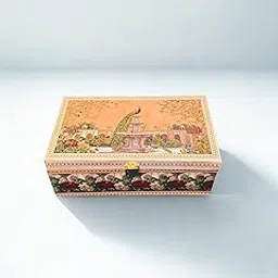 Royal Peacock Dry Fruits Gift Box – 2 Jar Set without dry fruit | Handcrafted Wooden Box with Majestic Palace & Garden Artwork | Ideal for Diwali, Wedding, and Corporate Gifting |-image-27