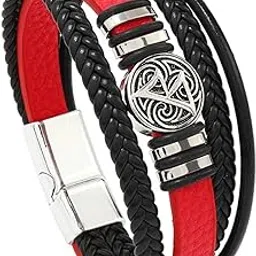 Fashion Red Multi-layer Braided Leather Bracelet Men With Magnetic Clasp-image-55