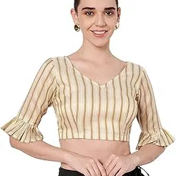 studio rasa Women's Cotton Tissue Striped Crop Top for Festive Wedding Party-image-34