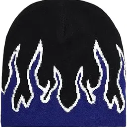 ATLASEASE Flame Printed Beanie Hat, Fire Beanies Y2K Winter Hats Streetwear Skull Cap Double-Layer Knitted Beanies Warm Knit Beanie Cap, Hip Hop Streetwear Clothing-picture-33