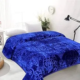 CHANGERS Embossed Blankets,Quilt,duvets,dohar Solid Colour Ultra Soft Floral Double Bed Heavy Mink Winter Blanket (Blue)-picture-34