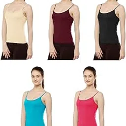 rw rockwren ROCKWREN Women's Ladies Cotton Camisole Spaghetti Top Adjustable Strap Slips Pack of 5-picture-25