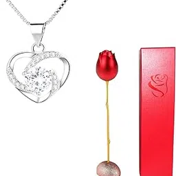 fabunora 925 Sterling Silver Necklace Valentine day Gift For Girlfriend/Wife | Silver Necklace for Wife With Rose Box | Gift for Her | Rose Stem Box with Silver Necklace-picture-11