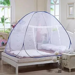 Large, Collapsible Mosquito Net (Double Bed Size) | 30GSM Polyester Mesh | PVC-Coated, Durable Steel Frame | Enhanced Insect Shielding - Blue-picture-10