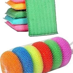 GIRLYZ Attire Colorful Foam Pad & Plastic Scrub Pads Sponge Scourer Kitchen Scrubber for Dish/Utensils/Tiles Cleaning (Pack of 1 Color Foam Pad Sponge & 1 Plastic Scrub Pads Foam Pad Sponge Scourer)-picture-19
