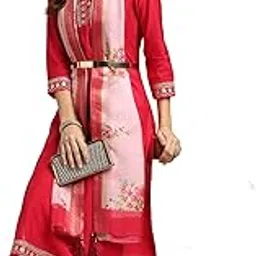 bharvita Women's Embroidered Straight Kurta Pant Set with Full Sleeves Full Length Round Navck and Organza Floral Dupatta | Kurta Set for Women-picture-14