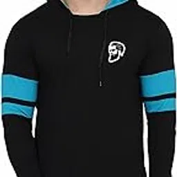 blisstone Men's Full Sleeve Hooded T-Shirt with Contrast Arm Stripes & Chest Logo | Casual Slim Fit Cotton Blend Pullover-picture-16