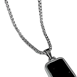 wezora jewels Men’s Black Rectangular Pendant Necklace Stainless Steel Chain with Simple Elegant Design image 1