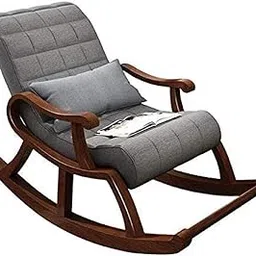 Teak Wood Modern Ergonomic Rocking Chair with Cushion (Grey) image 1