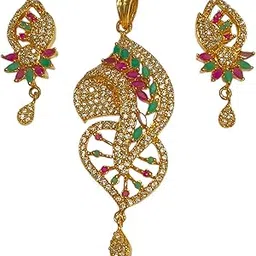 ringold Elegant Floral CZ Pendant Set | Pendant Set for Woman | Multi Coloured Gold Plated Pendant Set | D369MUGO-picture-10