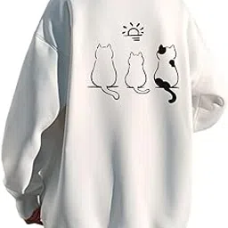 ｂｌｕｅｆｅｅｌ bluefeel Long Sleeve Sweatshirt, Men's, Round Neck, Large Sizes L-5XL, Autumn Clothing, Cat Pattern, Popular, Loose Fit, Back Print, Soft Touch, Casual, Plain, Simple, Comfortable, Drop Shoulder-picture-13