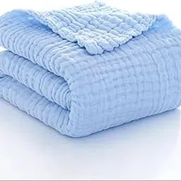 Kassy Pop Baby Muslin Cotton Bath Towel Cum Baby Swaddler l Extra Soft Towels for New Born Baby 0 to 3 Years l Organic Cotton wash towel-105 X 105 cm - Blue-picture-20