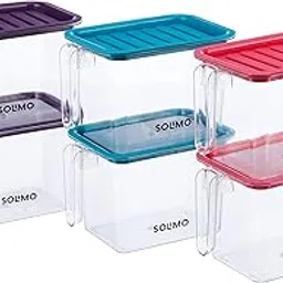 Amazon Brand - Solimo Plastic Multi-Purpose Fridge Storage Container with Handle & Lid I Fruit & Vegetable Basket I BPA Free I Food Grade Storage Container Set - 1100 Ml Set of 6, Multi-Colour-image-56