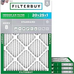 FilterBuy 20x25x1, Pleated HVAC AC Furnace Air Filter, MERV 8, AFB Silver, 4-Pack-image-24