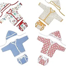 cute landings Infant Baby Baby's New Born Baby Hosiery Cotton Printed Jhabla/T Shirts With Nappies/Langot And Caps (3 Piece Set, 3 Months- 6 Months), Multicolour, 3-6 Months-picture-38