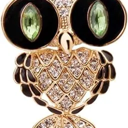 Gold-Tone Green-Eyed Crystal Owl Brooch for Women & Girl's-image-18