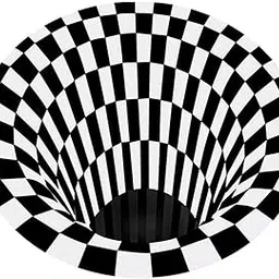 Garth 3D Rug | Optical, Round 3D Mat Vortex | Bottomless Hole Mat | Checkered Rug Black and White for Home Bedroom Living Room (1 Pc / 78 Cm)-picture-14