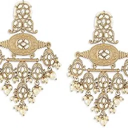 zaveri pearls Gold Tone Clustered Pearls Meenakari Kundan Dangler Earring For Women-ZPFK19051-picture-10