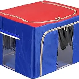 Kuber Industries Fabric Steel Frame Living Box/Organizer For Clothing|Blankets, Bedding With Clear Window|Carry Handles For Bedding Clothes 24Ltr. (Red & Blue)-picture-21