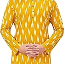studio shringaar Men's Ikkat 100% Cotton Block Printed Knee Length Kurta-picture-49
